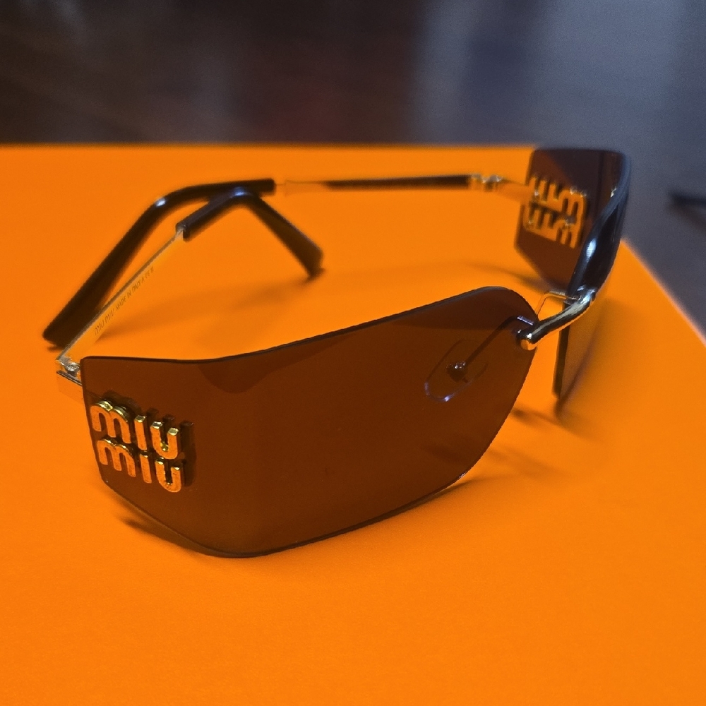 Miu Miu Brown Shield Logo Sunglasses